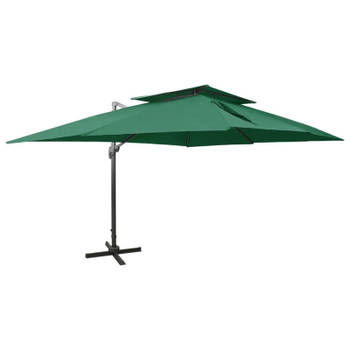 vidaXL Zweefparasol met dubbel dak 400x300 cm groen