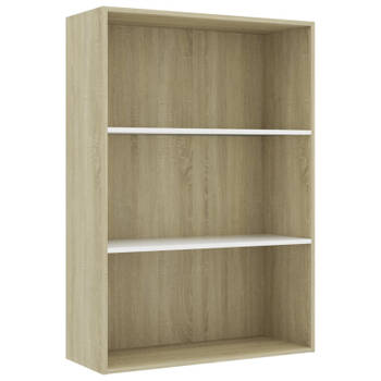 vidaXL Boekenkast 3 schappen 80x30x114 cm hout wit sonoma eikenkleur