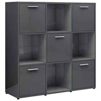 vidaXL Boekenkast 90x30x90 cm bewerkt hout hoogglans grijs