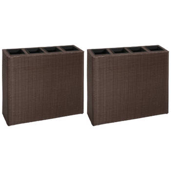 vidaXL Plantenbak verhoogd met 4 potten 2 st poly rattan bruin