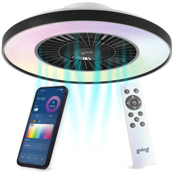 Gologi Plafondventilator met Verlichting - Ø60 cm - LED RGBW - 6 Standen - Plafondlamp - Met Afstandbediening en App