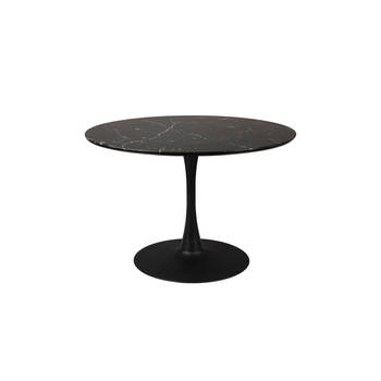 Housecraft Maru Eettafel Marmerlook Rond 110 cm Zwart