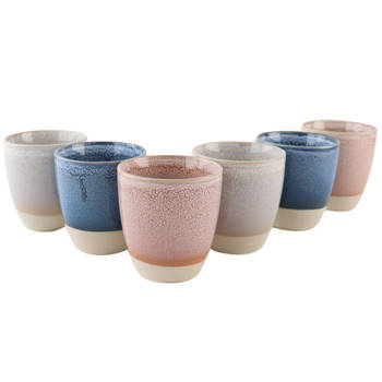OTIX Koffiekopjes - set van 6 - Koffietassen - Pastelkleuren - met witte onderrand - 200ml - Keramiek