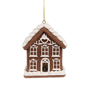 Clayre & Eef Kersthanger met LED Gingerbread house 9x6x10 cm Bruin Kunststof Bruin