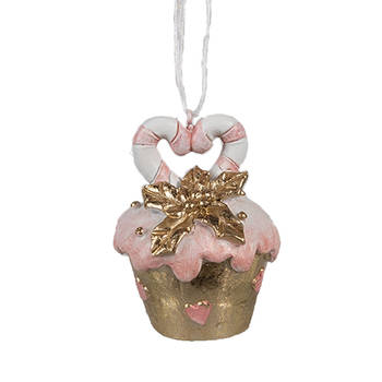 Clayre & Eef Kersthanger Cupcake Ø 5x6 cm Roze Kunststof Kerstboomversiering Roze Kerstboomversiering