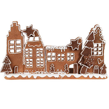 Clayre & Eef Waxinelichthouder Gingerbread house 27x9x15 cm Bruin Kunststof Theelichthouder Bruin Theelichthouder