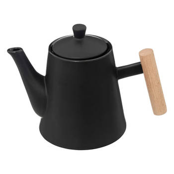 Secret de Gourmet Theepot Ceylon - 1000 ml - keramiek/hout - zwart - deksel/handvat - Theepotten