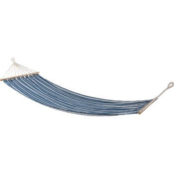 Hangmat Beach Vibes - blauw/naturel - 200 x 80 cm - met houten/touwen frame - Hangmatten