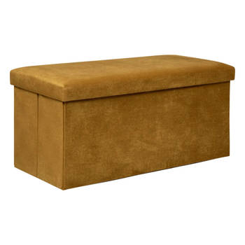 Atmosphera Poef/krukje/hocker Amber - Opvouwbare opslag box - fluweel Okergeel - 76 x 38 x 38 cm - Poefs