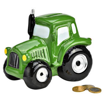 G. Wurm Spaarpot voor kind/volwassenen - thema Tractor - keramiek - groen - 17 x 14 x 11 cm - Spaarpotten