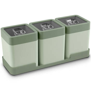 Sigma home voorraadbussen set 0,6L met tray groen donkergroen