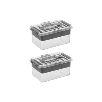Q-line opbergbox met inzet 6L - Set van 2 - Transparant/grijs