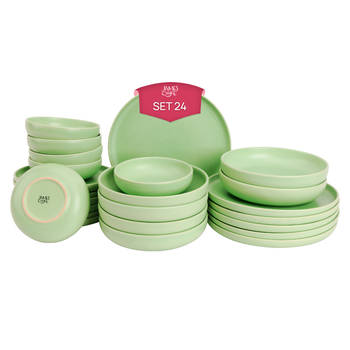 James Cooke Serviesset Bliss Stoneware 6-persoons 24-delig Groen