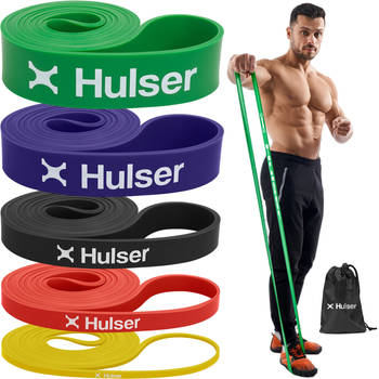 Hulser Resistance band set 5-delig - 2 tot 55 kg - 104 / 208 cm - Weerstandsband pull up - Fitness weerstandband