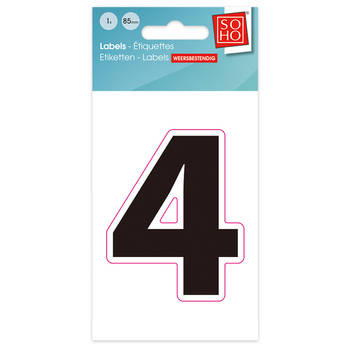 Plakcijfer - Nummer Sticker - 4 - Weerbestendig Ca. 85mm Hoog - Zwart