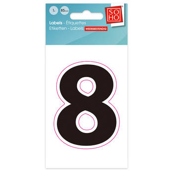 Plakcijfer - Nummer Sticker - 8 - Weerbestendig Ca. 85mm Hoog - Zwart
