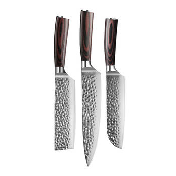 Shinrai Japan - Messenset - 3 delig - Koksmes - Japanse Messen - Mes - Hammered RVS - Met Luxe Geschenkdoos