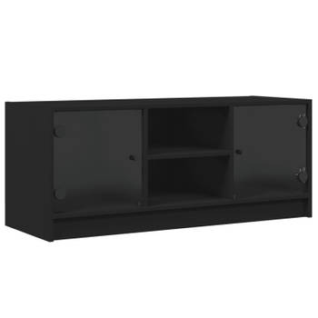 vidaXL Tv-meubel met glazen deuren 102x37x42 cm zwart