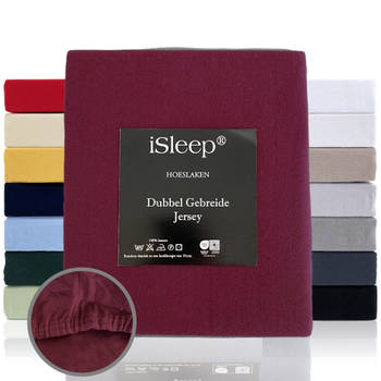 iSleep Hoeslaken Dubbel Jersey - Bordeaux - 80/90x200 cm