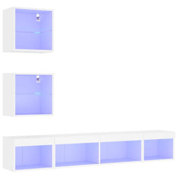 vidaXL 5-delige Tv-wandmeubelset met LED-verlichting bewerkt hout wit