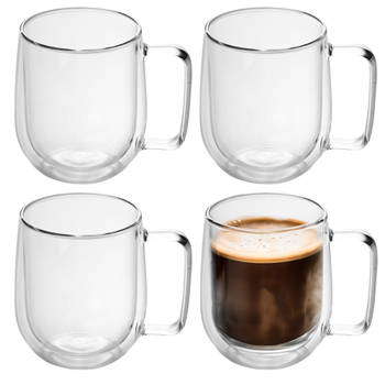Intirilife 4x dubbelwandig thermoglas set in 250 ml - koffiemok geïsoleerd latte macchiato theeglas koffieglas