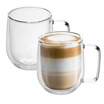 Intirilife 2x dubbelwandig thermoglas set in 250 ml - koffiemok geïsoleerd latte macchiato theeglas koffieglas