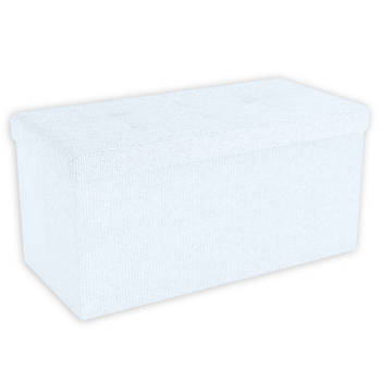 Intirilife opvouwbare kruk 76x38x38 cm in snow white bank stoel met opbergruimte en deksel van stof opbergbox kist