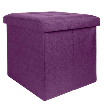 Intirilife opvouwbaar krukje 38x38x38 cm in nebel lila stoel poef met opbergruimte en deksel van stof opbergbox kist