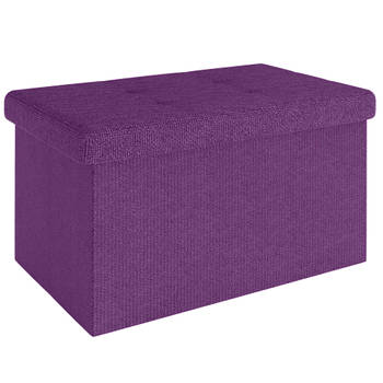Intirilife opvouwbare kruk 49x30x30 cm in nebel lila bank stoel met opbergruimte en deksel van stof opbergbox kist