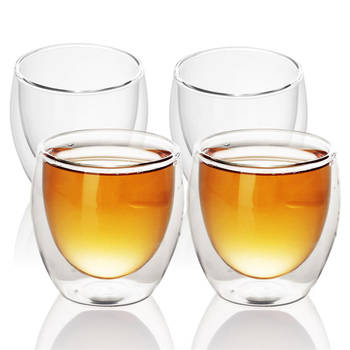 Intirilife 4x dubbelwandig thermo glas set in 200-300 ml - koffiemok geïsoleerd latte macchiato thee glas koffie glas