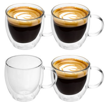 Intirilife 4x dubbelwandig thermo glas set in 100 - 200ml - koffiemok geïsoleerd espresso glas thee glas koffie glas