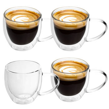 Intirilife 4x dubbelwandig thermo glas set in 200 - 300ml - koffiemok geïsoleerd latte macchiato theeglas koffie glas