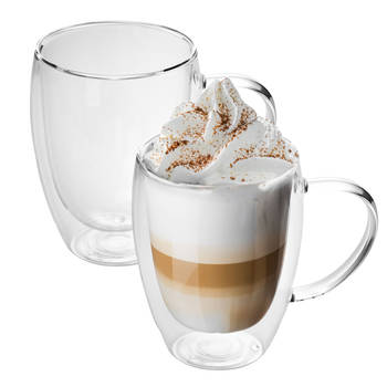 Intirilife 2x dubbelwandig thermo glas set in 300 - 400ml - koffiemok geïsoleerd latte macchiato thee glas koffie glas