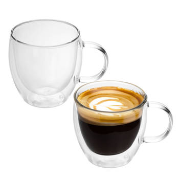 Intirilife 2x dubbelwandig thermo glas set in 100 - 200ml - koffiemok geïsoleerd espresso glas thee glas koffie glas