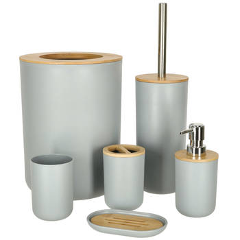 Luxe 6-delige bamboe badkamer set / toiletset grijs - Badkameraccessoireset