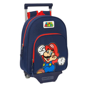 Schoolrugzak met Wielen Super Mario World Marineblauw 28 x 34 x 10 cm