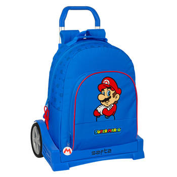 Schoolrugzak met Wielen Super Mario Play Blauw Rood 32 x 42 x 15 cm