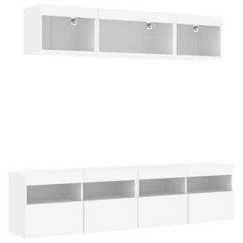 vidaXL 5-delige Tv-wandmeubelset met LED-verlichting bewerkt hout wit