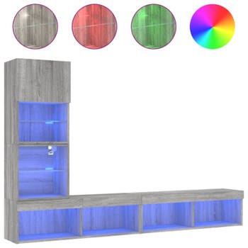 vidaXL 4-delige Tv-wandmeubelset met LED bewerkt hout grijs sonoma