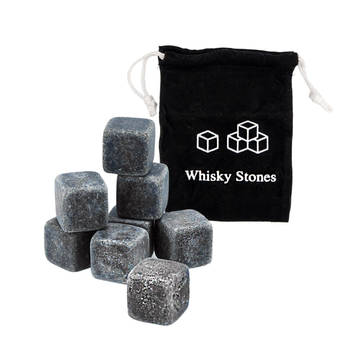 Intirilife graniet whiskystenen in steen grijs – 9 stuks herbruikbare granieten ijsblokjes met opbergzak