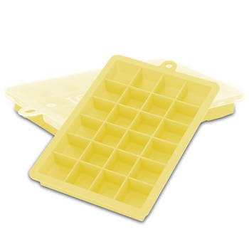 Intirilife 2x ijsblokjesvorm in geel - set van 2 met 24 vakjes ijsblokjes siliconen vormpjes met deksel