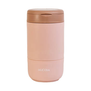 Intirilife lunch box muesli twee aparte compartimenten met deksel lus lepel roze 270/370 ml thermocontainer opbergdoos