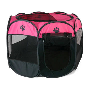 Intirilife praktische dierenbox 77 x 58 cm oxford stoffen speeltent in roze met pootjes - voor honden katten of konijnen