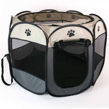 Intirilife praktische dierenbox 77 x 58 cm oxford stoffen speeltent in grijs met pootjes - voor honden katten of konijne