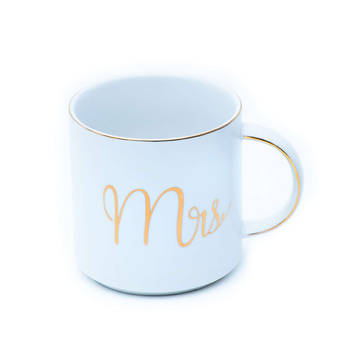 Intirilife koffiemok in wit met gouden rand en inscriptie mrs - 300 ml - theekop cadeau kopje met handvat bruiloft