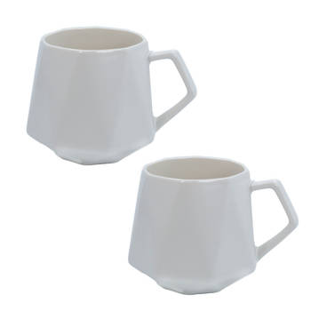 Intirilife 2x koffiekopje met fijne afwerking in het wit, inhoud van 350 ml - 13 x 10.5 x 9.2 cm - theekopje mok