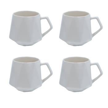 Intirilife 4x koffiekopje met fijne afwerking in het wit, inhoud van 350 ml - 13 x 10.5 x 9.2 cm - theekopje mok