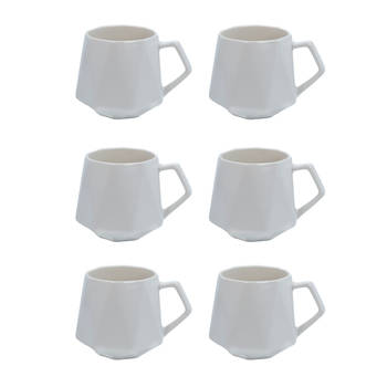 Intirilife 6x koffiekopje met fijne afwerking in het wit, inhoud van 350 ml - 13 x 10.5 x 9.2 cm - theekopje mok