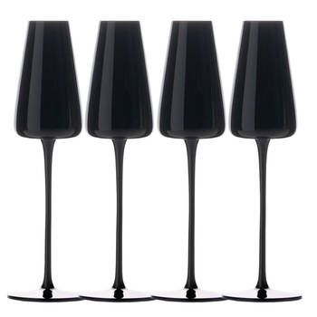 Intirilife 4x champagneglas modern design zwart - 220 ml - glas voor mousserende wijn, prosecco, vaatwasmachinebestendig