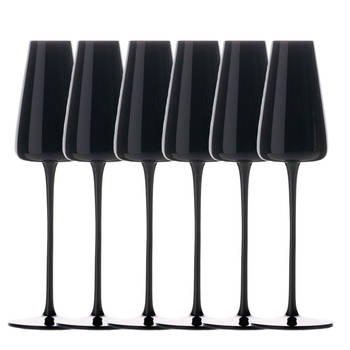 Intirilife 6x champagneglas modern design zwart - 220 ml - glas voor mousserende wijn, prosecco, vaatwasmachinebestendig